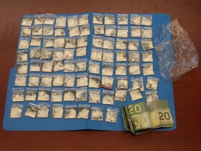 Mounties seized 85 flaps of cocaine and $80 in cash from a drug bust on the God's Lake Narrows First Nation. (RCMP photo)