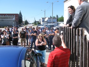 Then Nipissing MPP Monique Smith stood on the steps at the ONR shops July 14, 2011, announcing $10 million for Ontario Northland to refurbish the Polar Bear Express. Less than a year later, the province announced it was divesting the ONTC. (Nugget File Photo)