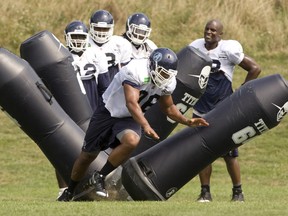 Argonauts run through drills yesterday at the their training complex in Mississauga before they face the Hamilton Tiger-Cats on Monday in Hamilton. (Jack Boland /Toronto Sun)