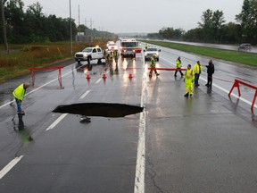 City officials say the sinkhole on Hwy. 174 is an isolated incident, but can't guarantee something like it won't happen again. (Tony Caldwell/Ottawa Sun file photo)