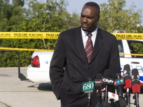 Toronto Police homicide squad Det. Leslie Dunkley confirms that body parts found in Lake Ontario Wednesday near Bluffer's Park marina in Scarborough are human. (Jack Boland/ Toronto Sun)