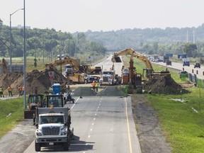 Reconstruction of the eastbound lanes of Highway 174 where a sinkhole has closed the road and caused traffic problems. September 6,2012 (Errol McGihon/Ottawa Sun/QMI Agency)
