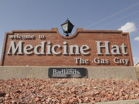 Medicine Hat's welcome sign sits on the east side of the city