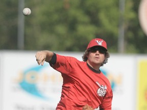 Wichita Wingnuts pitcher #12 Josh Lowey works out at Shaw Park in Winnipeg.  Monday, September 10, 2012.  (Chris Procaylo/Winnipeg Sun)