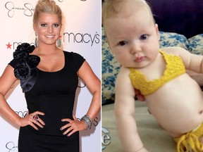 Jessica Simpson and her baby daughter Maxwell in a bikini. (WENN.COM. Handout)