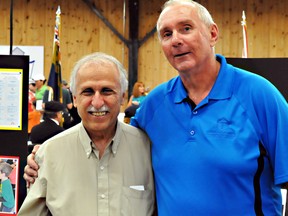 Timmins Mayor Tom Laughren, right, with Science Timmins director Antoine Garwah.