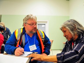 Kevin O'Toole, city councillor, surveys Clifford Wilson at the Salvation Army soup Kitchen during a city-wide homeless count in September. The city has recently released the results of the count. (DHT file photo)