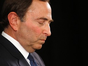 NHL commissioner Gary Bettman speaks to the media in New York September 13, 2012. The league and the players collective bargaining agreement ends at midnight on Saturday.  (REUTERS)