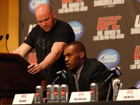UFC boss Dana White (left) and light-heavyweight champion Jon Jones have yet to meet since the cancellation of UFC 151. (MICHAEL COHEN/ZUFFA LLC)
