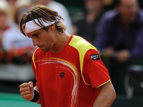 David Ferrer of Spain reacts during during their Davis Cup World Group semi-final match against John Isner of the U.S. in Gijon, northern Spain September 16, 2012. REUTERS/Eloy Alonso