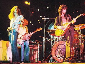 Members of the rock group Led Zeppelin (L-R) Robert Plant, John Paul Jones, Jimmy Page and John Bonham are shown in this undated publicity photograph. Rhino Records/Handout