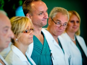 Surgeons Andreas G Tzakis, Pernilla Dahm-Kähler, Mats Brannstrom, Michael Olausson and Liza Johannesson (L-R) speak during a news conference at Sahlgrenska hospital in Gothenburg on September 18, 2012. (REUTERS/Adam Ihse/Scanpix)