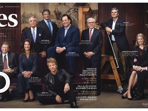 The cover of the Forbes 400 issue on philanthropy is shown in this handout photo supplied to Reuters September 18, 2012 featuring 12 of the more than 150 influential entrepreneurs the magazine brought together for a private discussion on ways to help solve some of the world's most intractable problems. From Warren Buffett and Oprah to Bill and Melinda Gates, some of the world's greatest philanthropists with a combined net worth of $126 billion attended the summit. The Forbes 400 issue goes on sale September 21, 2012. (REUTERS/Forbes/Handout)