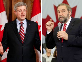 Composite photo of Prime Minister Stephen Harper and NDP Leader Thomas Mulcair. (QMI Agency/CHRIS ROUSSAKIS)