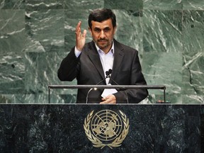 Iran’s President Mahmoud Ahmadinejad addresses diplomats during the high-level meeting of the General Assembly on the Rule of Law at the United Nations headquarters in New York September 24, 2012. REUTERS/Eduardo Munoz