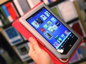 The new Nook Tablet is seen during a demonstration at the Union Square Barnes & Noble in New York, in this Nov. 7, 2011, file photo. REUTERS/Shannon Stapleton/Files