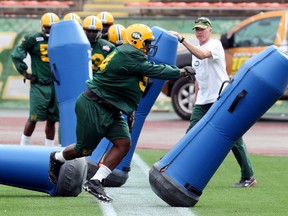 The absence of six defensive line starters, including DT Ted Laurent, has forced the Eskimos to bring in Brandon Lang and Alex Daniels as reinforcements. (David Bloom, Edmonton Sun)