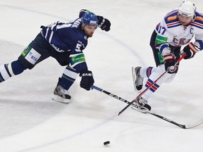 Sports TV stations in Canada could start broadcasting KHL games featuring teams like Ilya Kovalchuk’s (right) SKA St. Petersburg while the lockout is on. (REUTERS)