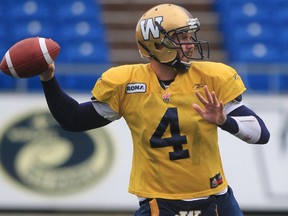 Blue Bombers quarterback Buck Pierce works out during team practice at Canad Ins Stadium in Winnipeg on Tuesday. (CHRIS PROCAYLO/QMI AGENCY