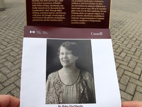 A plaque in honour of Helen MacMurchy was unveiled in Ottawa Thursday Oct 4, 2012.  The plaque will be placed in front of the Brooke Claxton Building in Tunney's pasture. Tony Caldwell/Ottawa Sun/QMI Agency