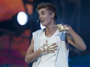 Justin Bieber performs at the Scotiabank Saddledome in Calgary on Friday, October 12, 2012. (LYLE ASPINALL/QMI AGENCY)