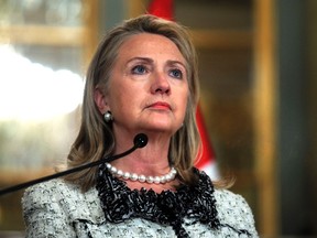 U.S. Secretary of State Hillary Clinton gives a speech to the media at the government palace in Lima, October 15, 2012. (REUTERS/Jorge Luis Baca)