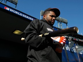 Giants third baseman Pablo Sandoval walks out to the field for batting practice in San Francisco, Calif., Oct. 25, 2012. (DANNY MOLOSHOK/Reuters)