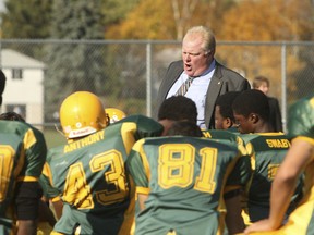Mayor Rob Ford on the field coaching his Don Bosco Eagles football team. (Toronto Sun files)