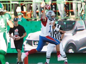 Montreal Alouettes quarterback Anthony Calvillo runs the ball in for a touchdown while playing against the Saskatchewan Roughriders in Regina on Oct. 20. The Montreal Alouettes won the game 34-28.
David Stobbe/Reuters