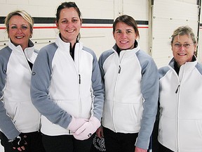 From left, the QCC team of Caroline Deans, skip; Sheri-Lynn Collyer, third; Kendra Lafleur, second; and Lynn Stapley, lead, won the ladies section of the 2012 Dominion Curling Club provincial championships, Sunday in Toronto. (Photo submitted.)
