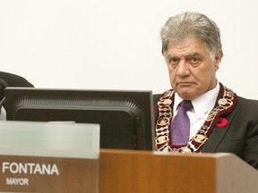 London mayor Joe Fontana sits in a council session at City Hall in London on Tuesday October 30, 2012. (CRAIG GLOVER, The London Free Press)