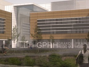 An architectural rendering of the new Grande Prairie Regional  Hospital planned to open in Grande Prairie in 2017 at a cost of $621.4 million. (Courtesy AHS)