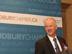 Bill Boor, senior vice-president of global ferroalloys for Cliffs Natural Resources, had already been asked several times about the company's projected start date for its Black Thor deposit in the Ring of Fire by the time he addressed a crowd in Sudbury in this file photo. (John Lappa, The Sudbury Star)