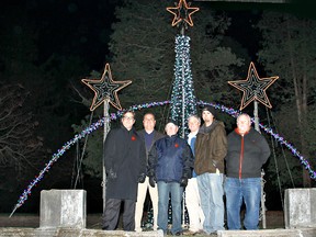 KARA WILSON, for The Expositor

The controversial Joysey Street light show is moving to Glenhyrst Gardens. At Tuesday night's announcement are Brantford Mayor Chris Friel (left), Roman Kaczmarek of Romex Security Inc, Ward 1 Coun, Larry Kings, Stan Gorecki, chair of Glenhyrst Art Gallery of Brant board, Jeff MacDonald and Adam Szabluk, the board's vice-chairman.