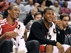 Raptors point guard Kyle Lowry has a low ankle sprain. (REUTERS)