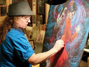Amanda Smith Gananoque Reporter
Joanne Gervais works on a portrait of Anthea from Dreams in Motion. Gervais is working on a painting of Gananoque in the coming months. The ink and watercopy of the painting is scheduled to be done by December.
