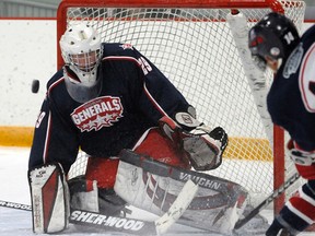 Gens goalie Forrest Ayearst turned away more than 40 shots from the Okotoks Bisons.