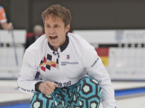 BRIAN THOMPSON, The Expositor

Skip Thomas Ulsrud of Norway watches his rock during the opening draw on Wednesday evening at the Masters Grand Slam of Curling at the Wayne Gretzky Sports Centre.