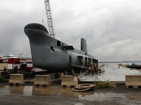 HMCS Ojibwa in Hamilton undergoing restoration.