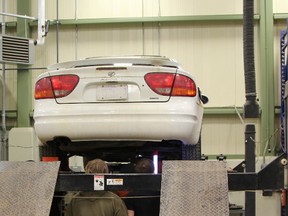 OPP in Timmins set up "safety lanes" at Northern College this week so MTO officers could inspect vehicles for mechanical fitness. Timmins Times LOCAL NEWS photos by Len Gillis.