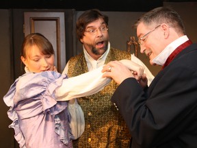 Cast members of A Pair of Spectacles,  left to right, include Heidi Dennis, Steve Furster and Harry Jordan.