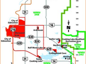 A map showing where hunting is and isn’t permitted. Red is no firing zones. Graphic Supplied