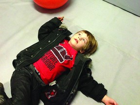 Submitted 
In a photo taken by his mother, Hayley McBride, four-year-old Casper shows her the calming room he has been placed in several times at Portage View Public School. The  Barrie mom  said she met with the school’s administrators to discuss her concerns about his impulsive behaviour, but insisted he never be segregated from his classmates.