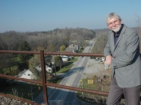 On Track St. Thomas secretary treasurer Serge Lavoie atop the Michigan Central Railroad bridge, the proposed site of Canada's first elevated park.