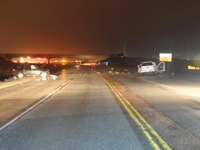 Court evidence photo QMI Agency
This court evidence photo from the trial of Pembroke dentist Christy Natsis shows the fatal accident scene on Hwy. 417 near Arnprior just after 8 p.m. on March 31, 2011. Natsis is charged with impaired driving causing death. Bryan Casey of Ottawa died in the crash.