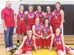 The La Citadelle Patriotes senior girls basketball squad made it to the final game at the EOSSAA “AA” championships in Kingston, and now it’s moving on to the provincials in Sault Ste. Marie. Pictured in front, from left, are Marissa Richer and Sam Bourdeau. Kneeling, from left, are Michelle McPhee and Chantelle Saucier. In back are Steph Fontaine (coach), Sophie Bruyere, Emilie Lefebvre, Sarah Lefebvre, Mélanie Léger and Myriam Fontaine. Absent from photo is Marni Campeau.