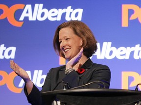 Premier Alison Redford speaks during the Progressive Conservative Party of Alberta's Annual General Meeting and Convention at the Telus Convention Centre in downtown Calgary, Alta. on Friday, Nov. 9, 2012. (Lyle Aspinall/QMI Agency)