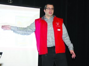 Dr. Stuart Lunn talks about Imperial Oil's use of water during a presentation at the company's Neighbour Night on Nov. 14.