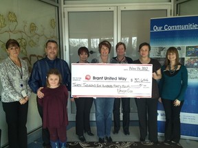 From left to right: Sharon Johnston, Roy Sonley, Samantha Sonley, Deb Dillabough, Tracie Ross, Cathy Petrucci, Jenha Martin, Cheryl Stornelli (Brant United Way).