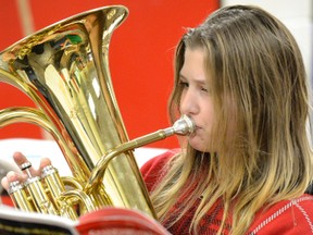 Ordinary Seaman Sarah Currington of Royal Canadian Sea Cadet Corps Tiger plays baritone during a weekend of music training in Sudbury. Over 180 Sea, Army and Air Cadets from units across the North took part in the event